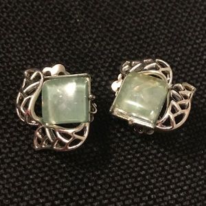 Vintage Coro Silver and Green Earrings
